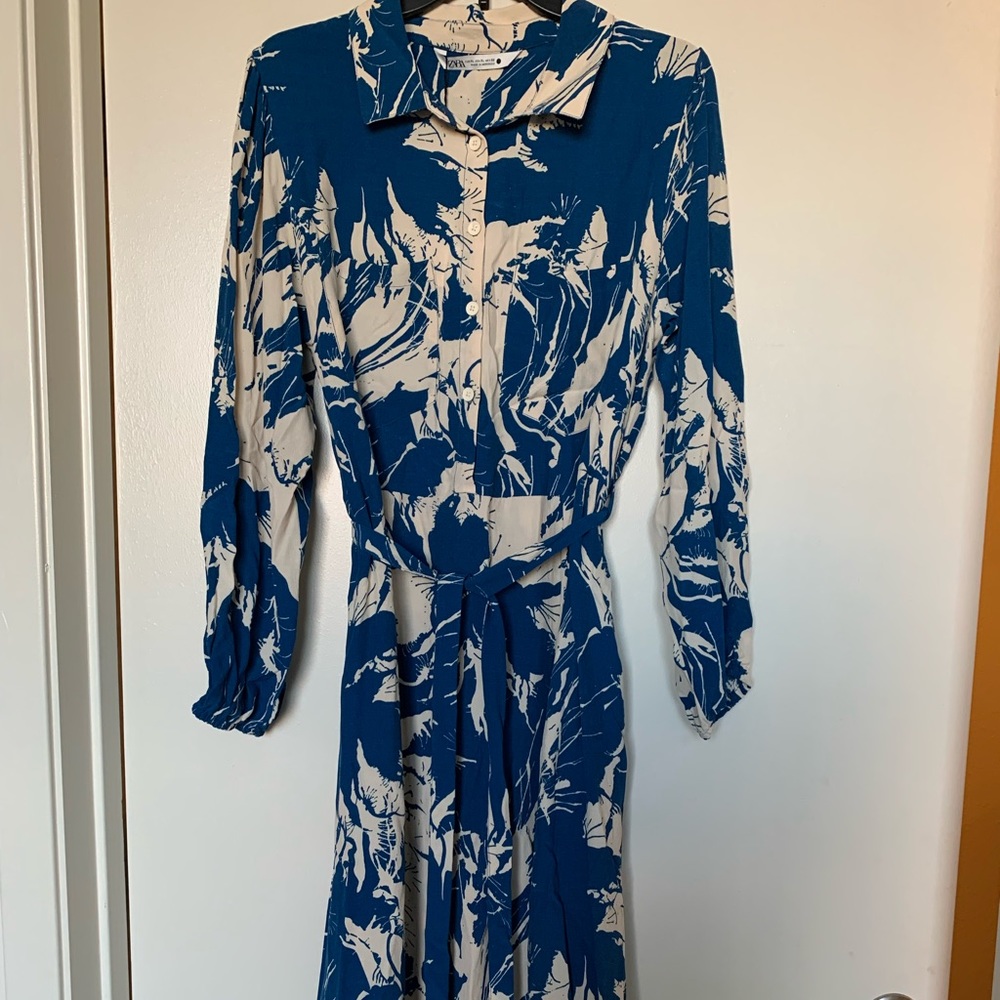 Zara abstract belted shirt dress